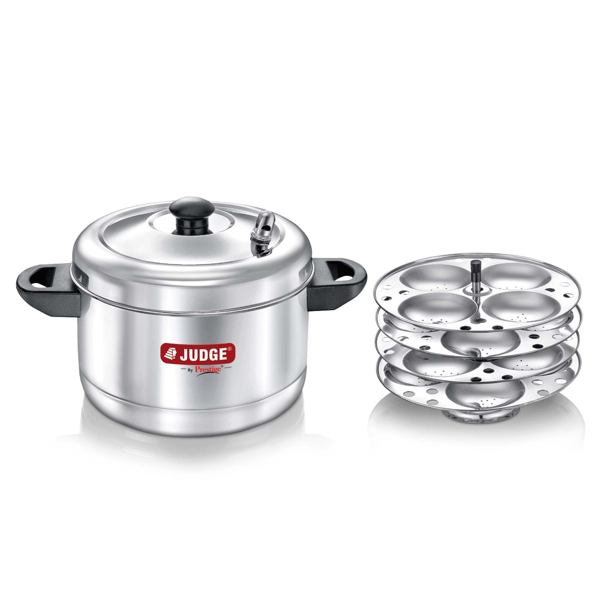 Cocedor Judge Prestige Idli en acero inoxidable con 4 placas para vapor uniforme.