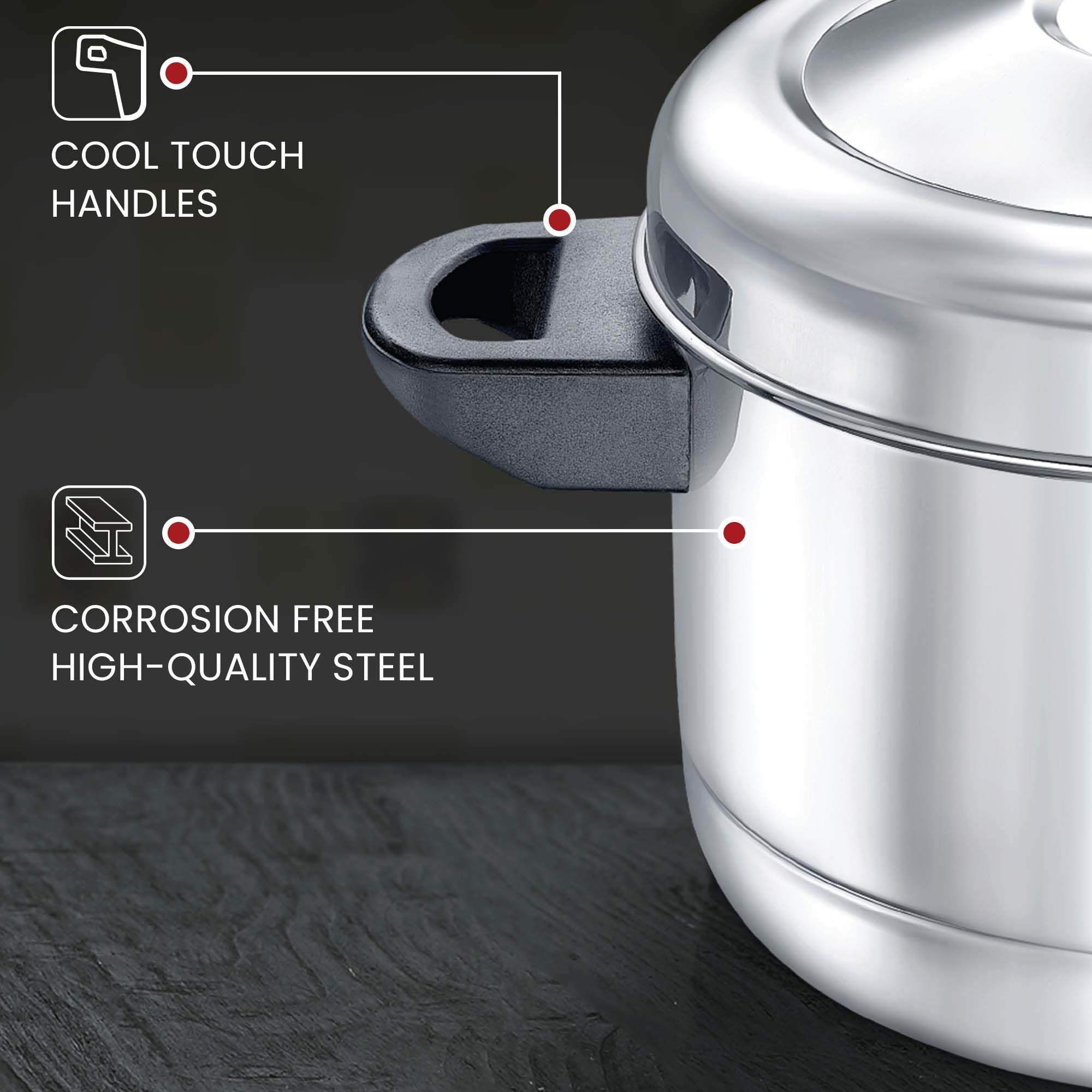 Diseño sin costuras del cocedor Judge Prestige Idli facilita la limpieza.