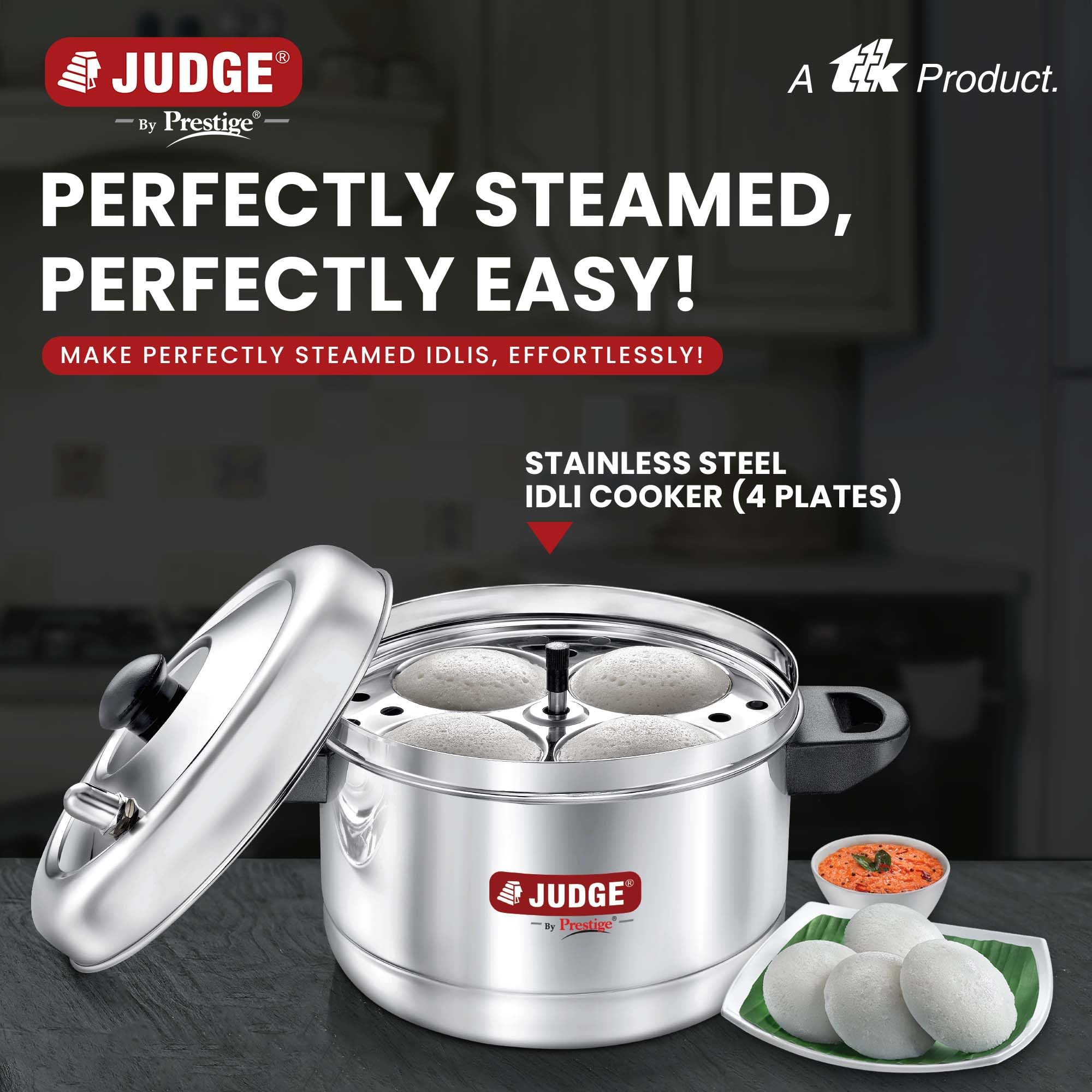 Detalles de placas idli de acero inoxidable en el cocedor Judge Prestige Idli.