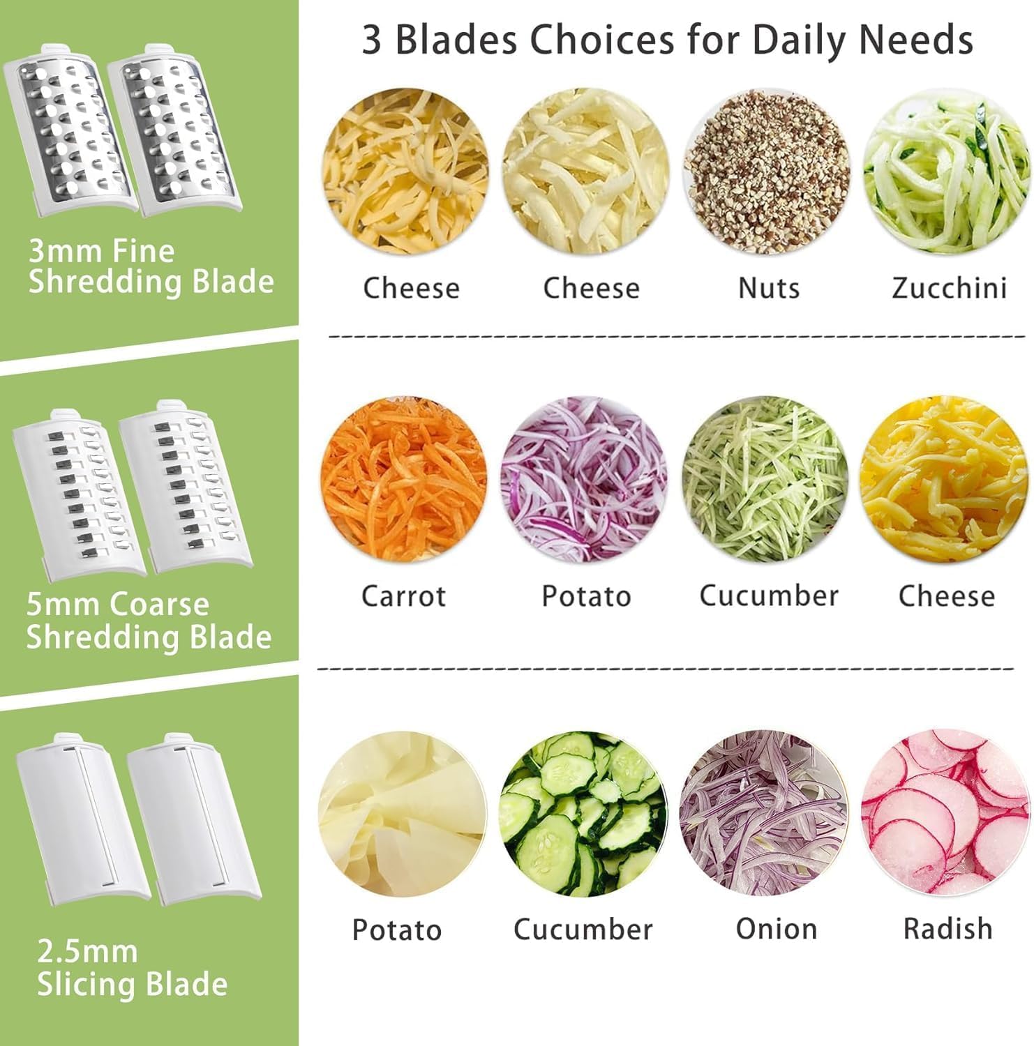 Rallado grueso para quesos y vegetales con JueRum, ideal para toppings.
