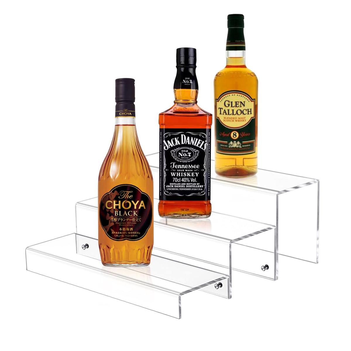 JUESHA estante acrílico de dos niveles para licor, exhibición clara y ordenada.