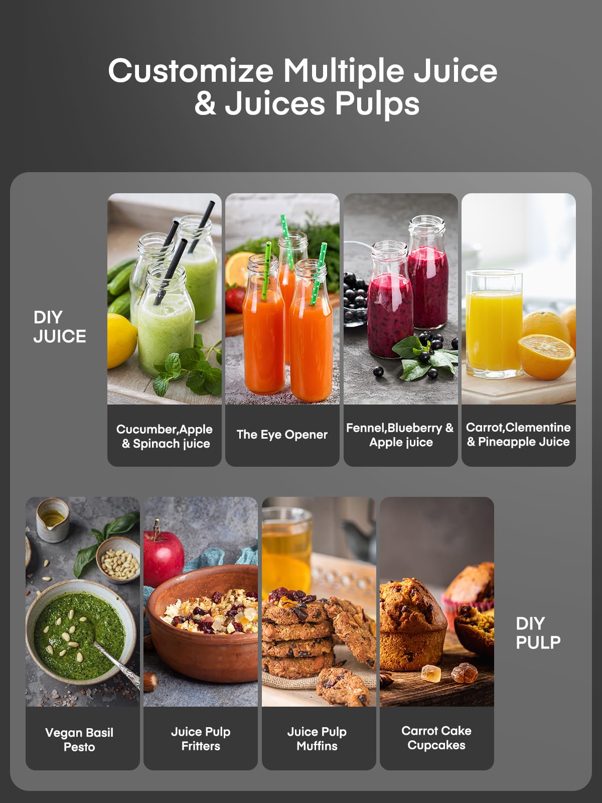 Juilist extractor de jugos, accesorios aptos para lavavajillas.