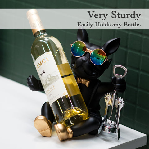 juju GOODS sujeta-botellas Bulldog con acabado negro-dorado, resistente y decorativo.