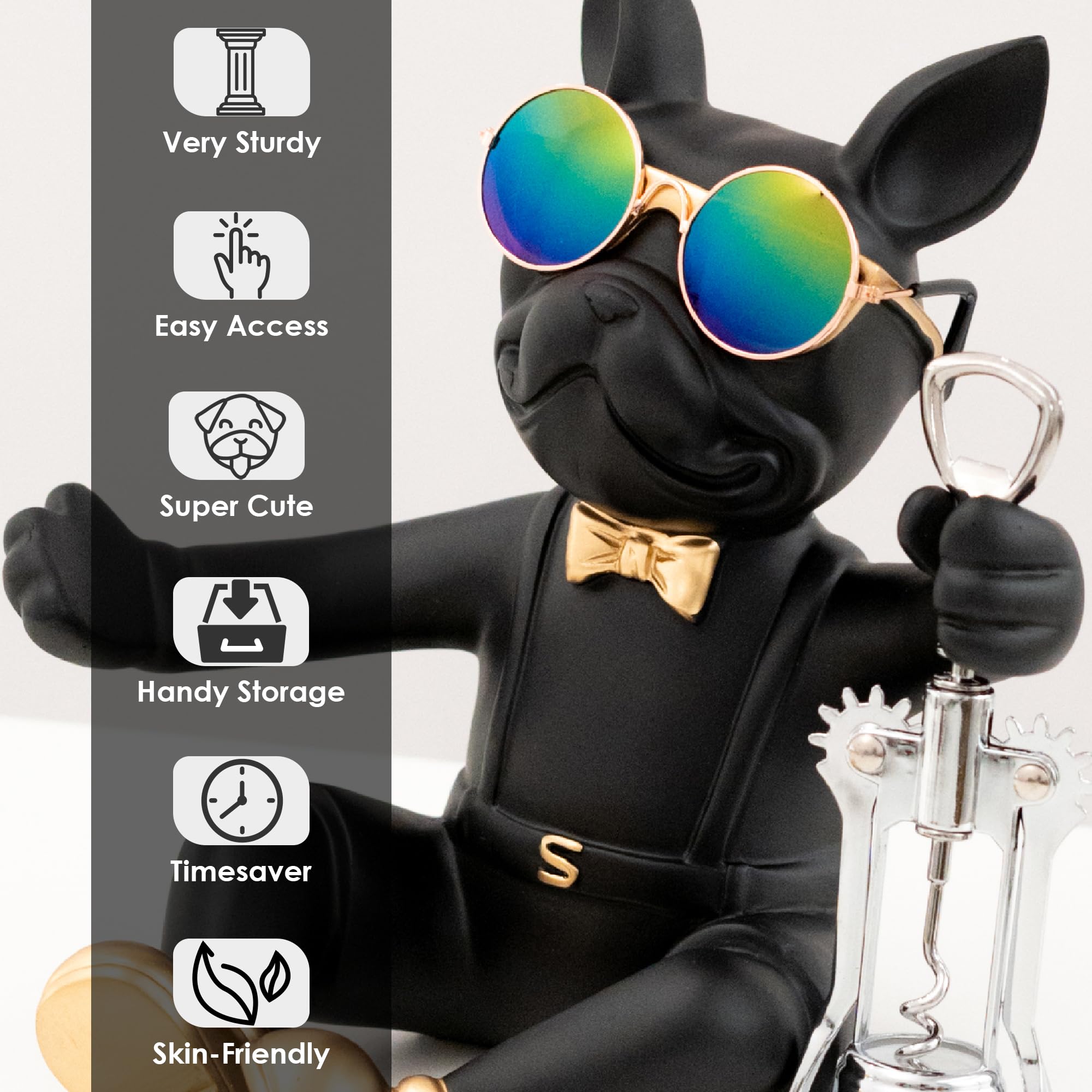 juju GOODS sujeta-botellas Bulldog en encimera, organización con estilo.