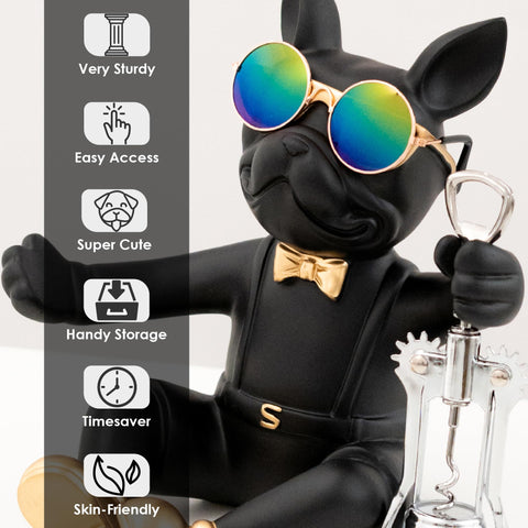 juju GOODS sujeta-botellas Bulldog en encimera, organización con estilo.