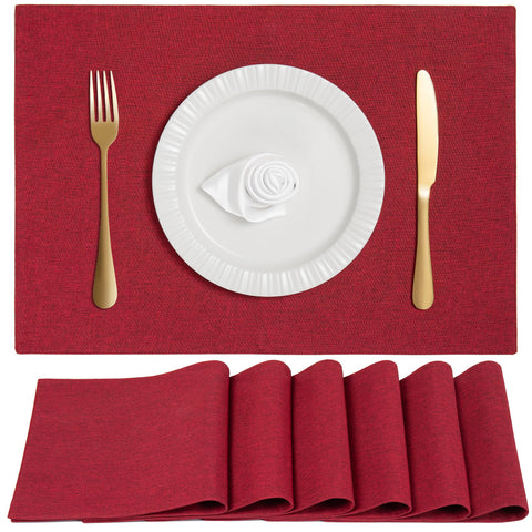 Manteles individuales Jukercici con doble capa, lino falso, granate, para mesa elegante.