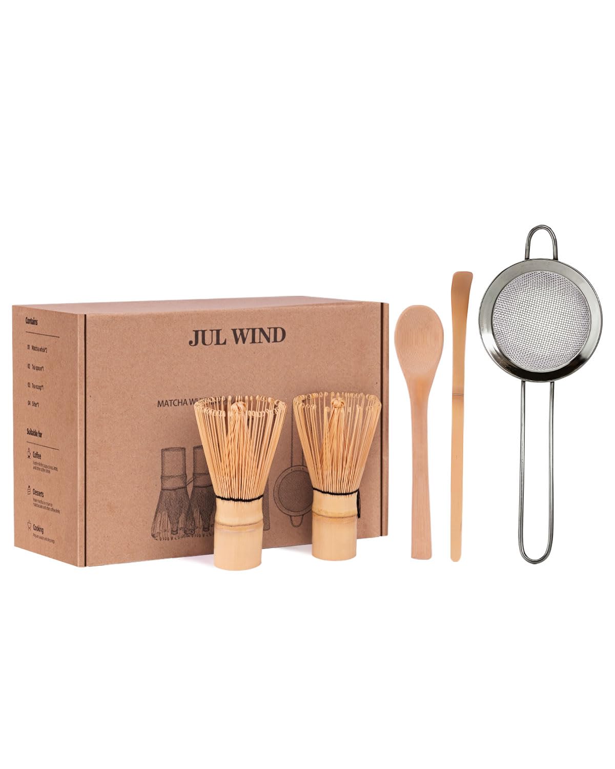 Batidor JUL WIND de bambú para matcha, dos piezas, ideal para mezcla suave.