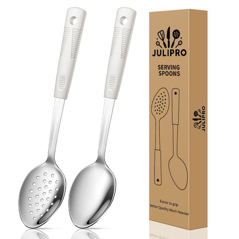 Cucharas JULIPRO para servir con mango de silicona antideslizante, agarre seguro.