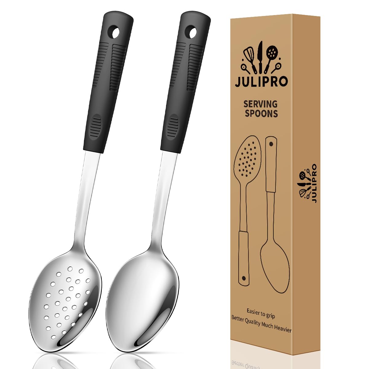 Cucharas JULIPRO para servir, mango de silicona antideslizante, uso diario seguro