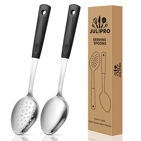 Cucharas JULIPRO para servir, mango de silicona antideslizante, uso diario seguro