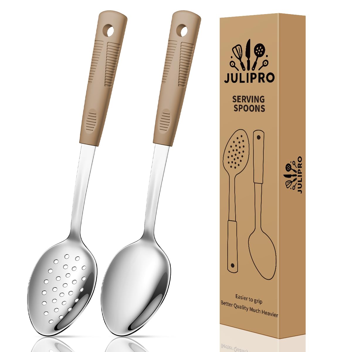 Cucharón JULIPRO de acero inoxidable con mango de silicona antideslizante para servir con seguridad