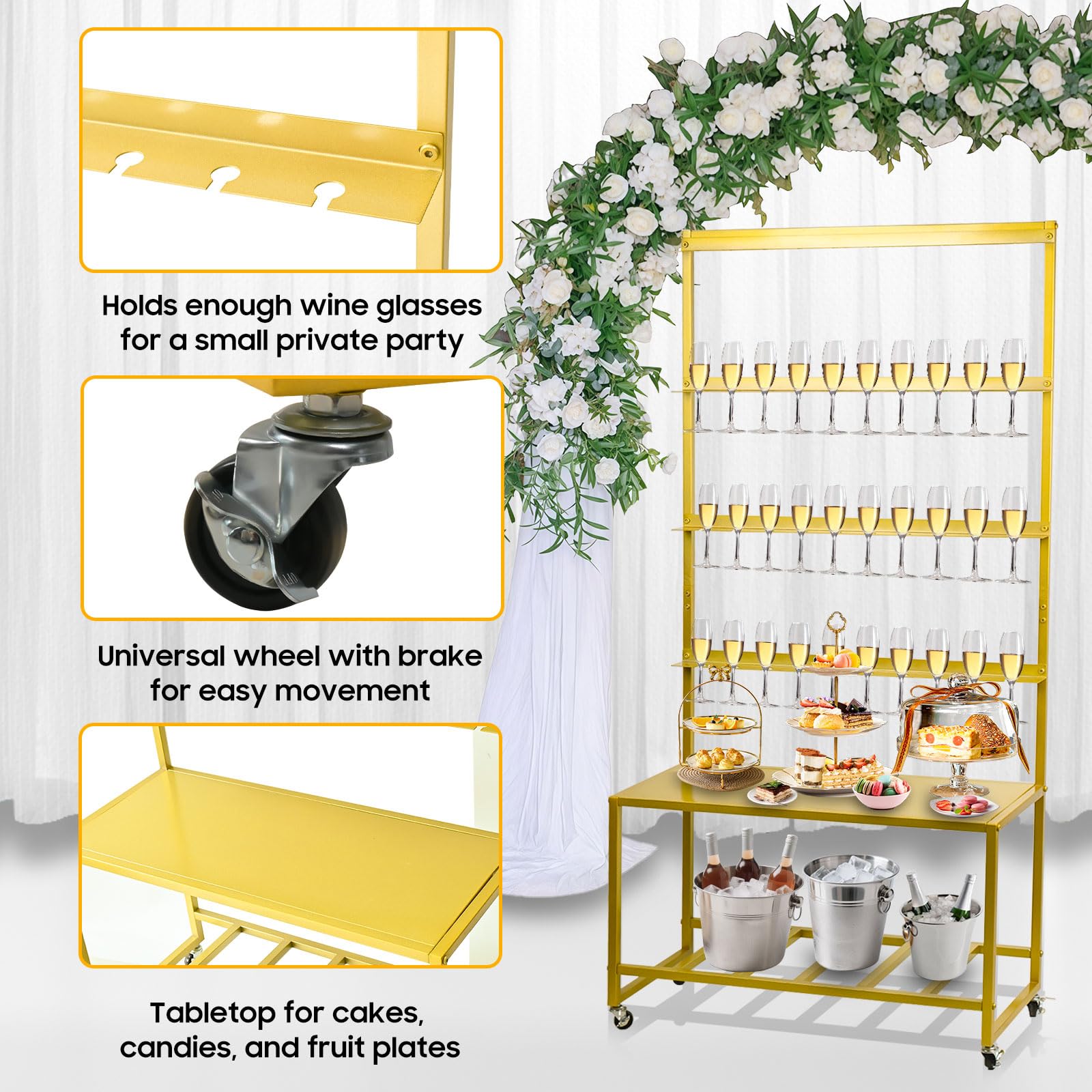 Julymoda estante-almacenamiento-vino-snacks, espacio dedicado para bebidas y aperitivos