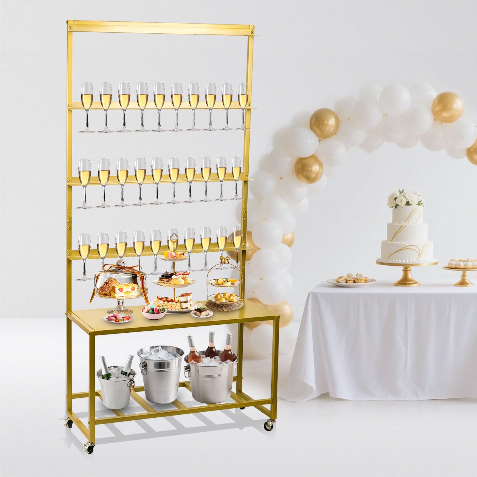 Julymoda soporte-pared-champagne-4-niveles, exhibe copas con estilo en eventos