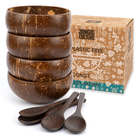 Jungle Culture cuencos de coco pulidos, ideales para batidos y desayunos nutritivos.