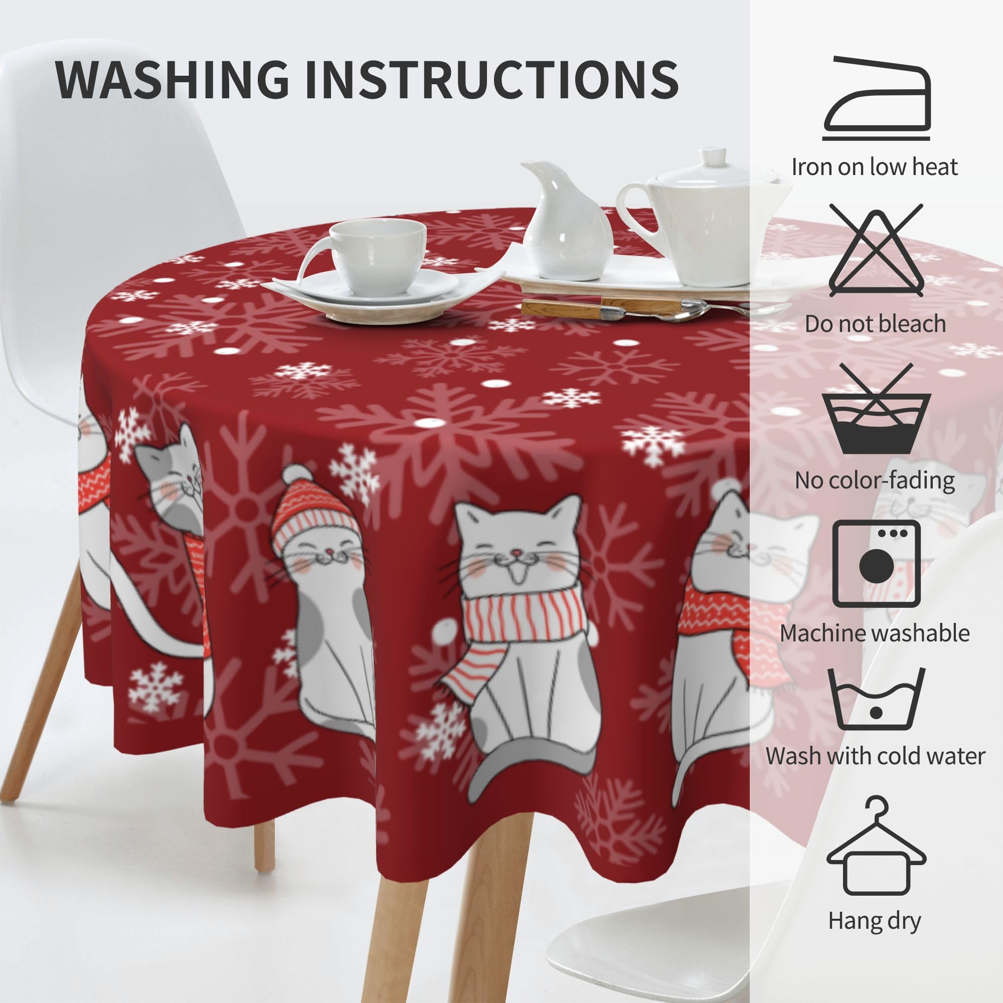 Mantel juniissl con diseño de gato navideño, escena de mesa elegante