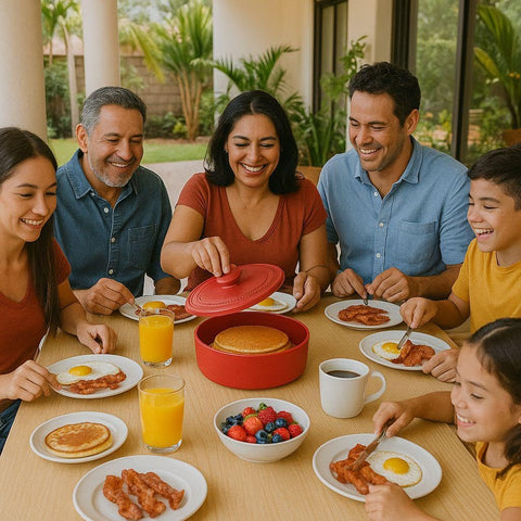 Juniperos uso-cena-familiar facilita servir tortillas para toda la familia.