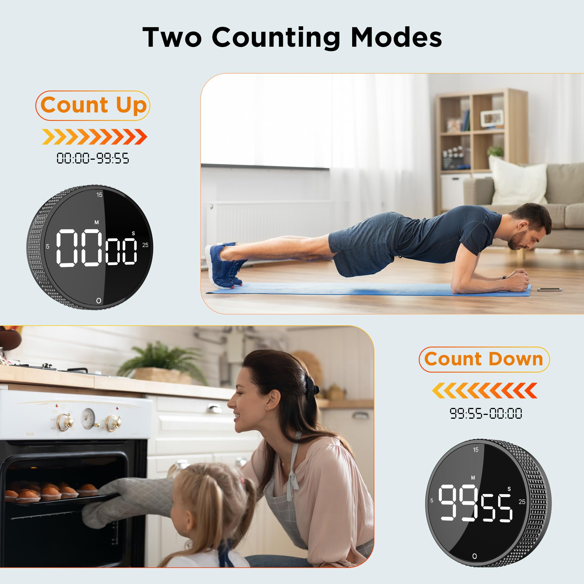 JUNVIL temporizador para cocina, gimnasio y estudio, práctico y multifuncional