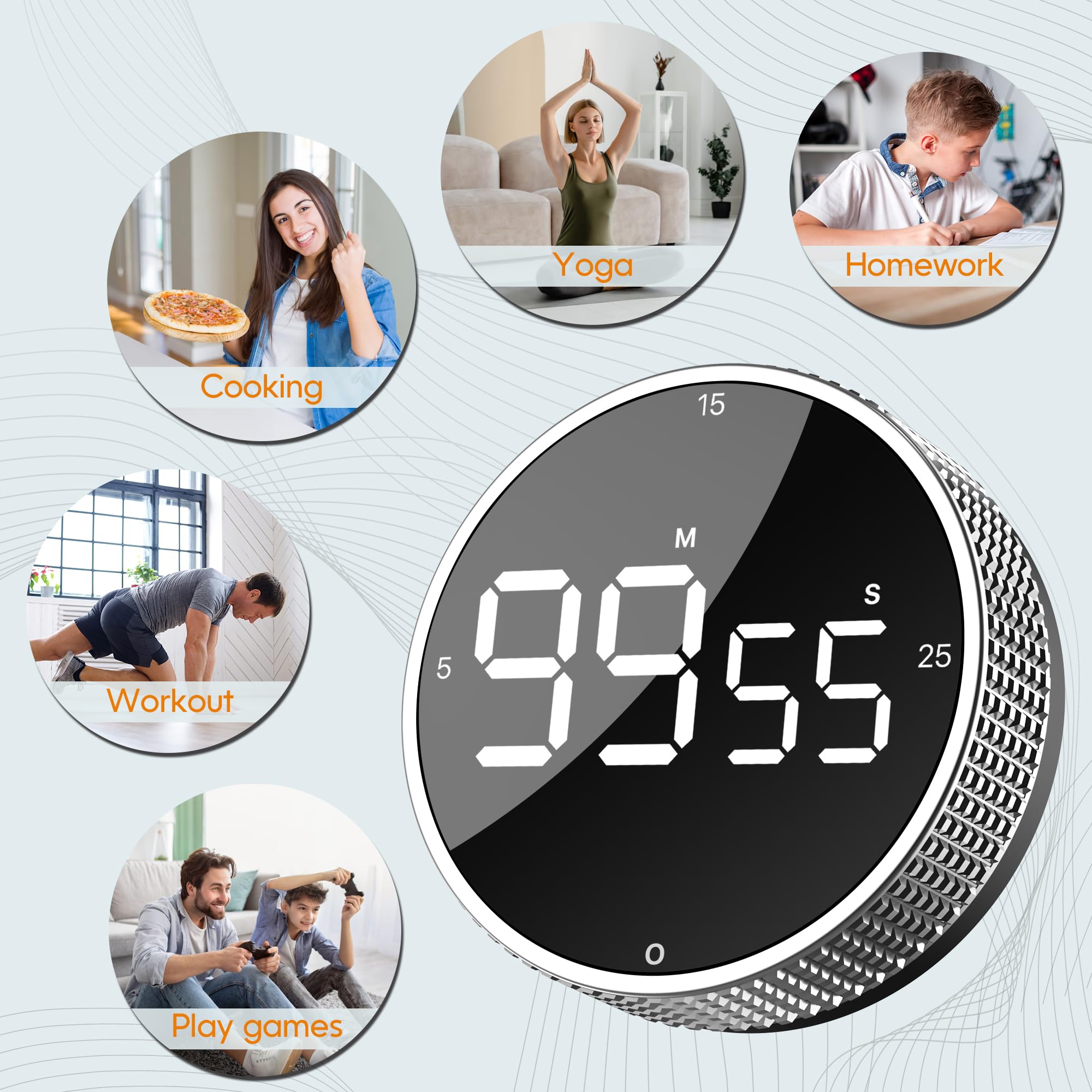 Tres preajustes de 5, 15 y 25 minutos para uso rápido