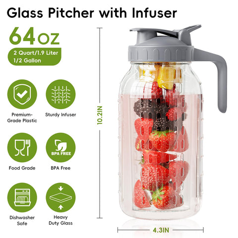 Jarra de vidrio JunVpic con boca ancha y 64oz facilita rellenar y limpiar.