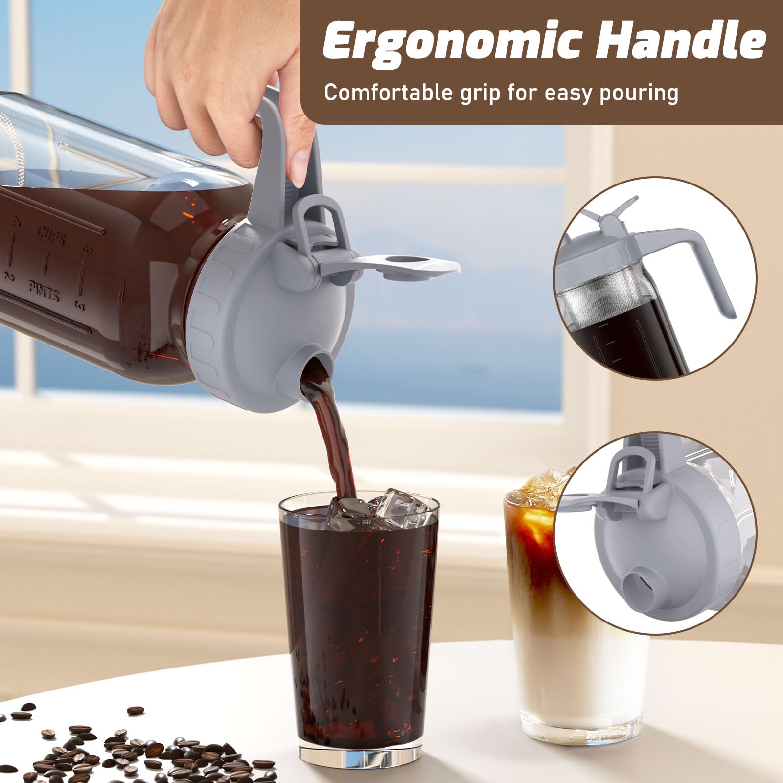 JunVpic jarro frío 64oz apto para café frío, limonada y té