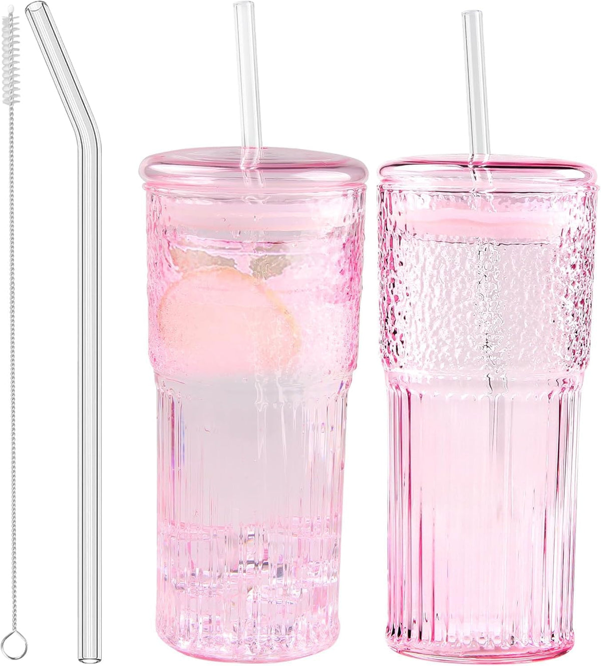 Vaso JunVpic vidrio rosa 20oz con tapas, ideal para bebidas frías y calientes