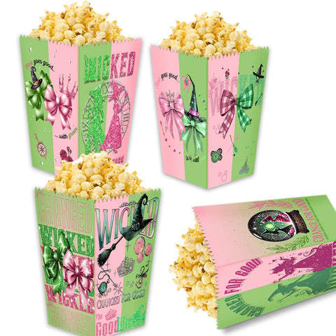 Junyaoii cajas de palomitas brujas verde y rosa para fiestas.