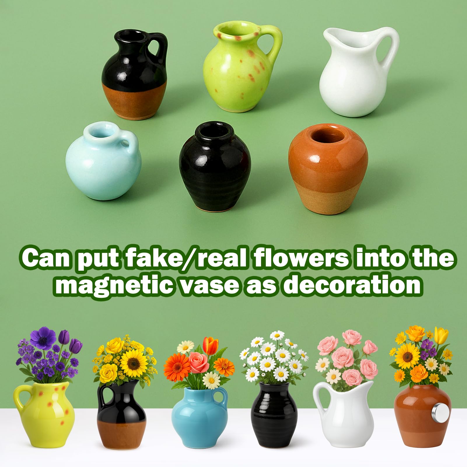 Juome mini jarrón magnético para dormitorio con flores, añade color relajante.