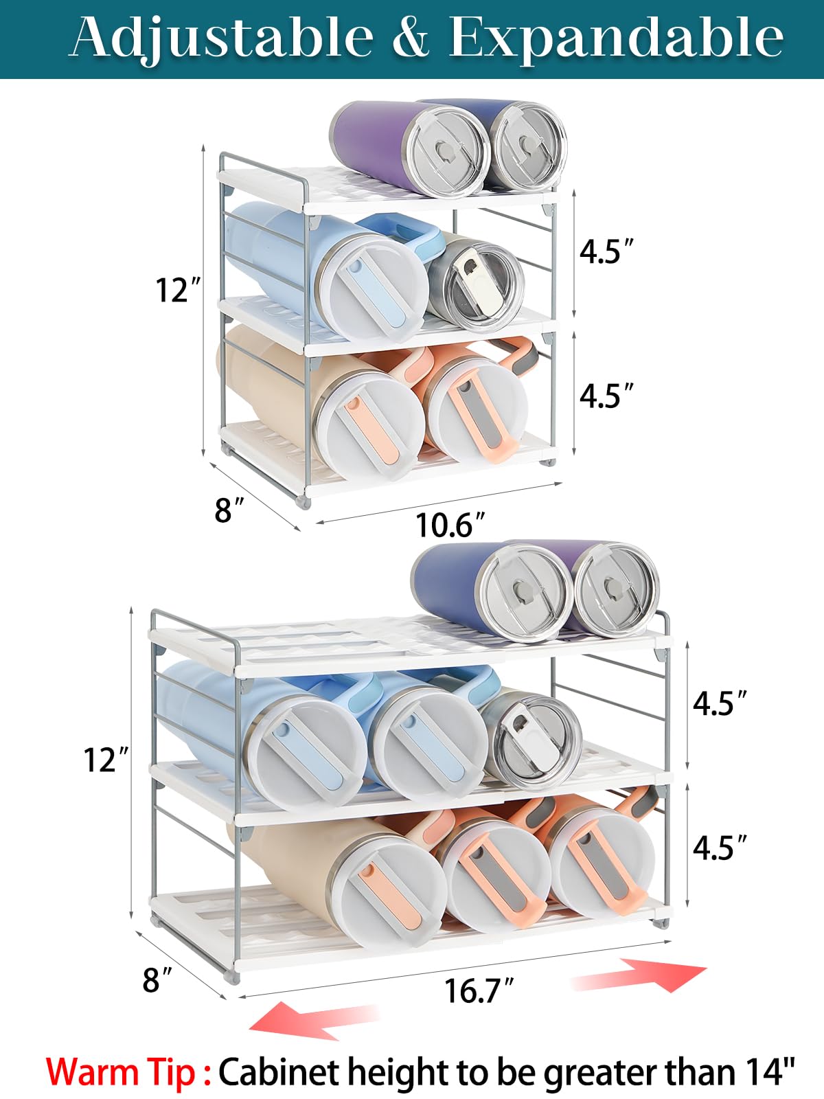 JUPELI estantes ajustables dos niveles para botellas y tazas.