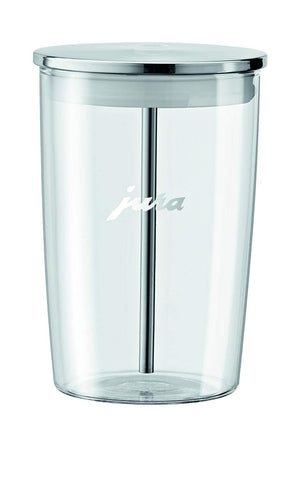 Contenedor de leche Jura 72570 en vidrio, ideal para almacenamiento en la nevera.