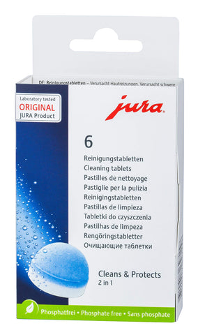 Tabletas de limpieza Jura-Capresso en empaque para sabor constante.
