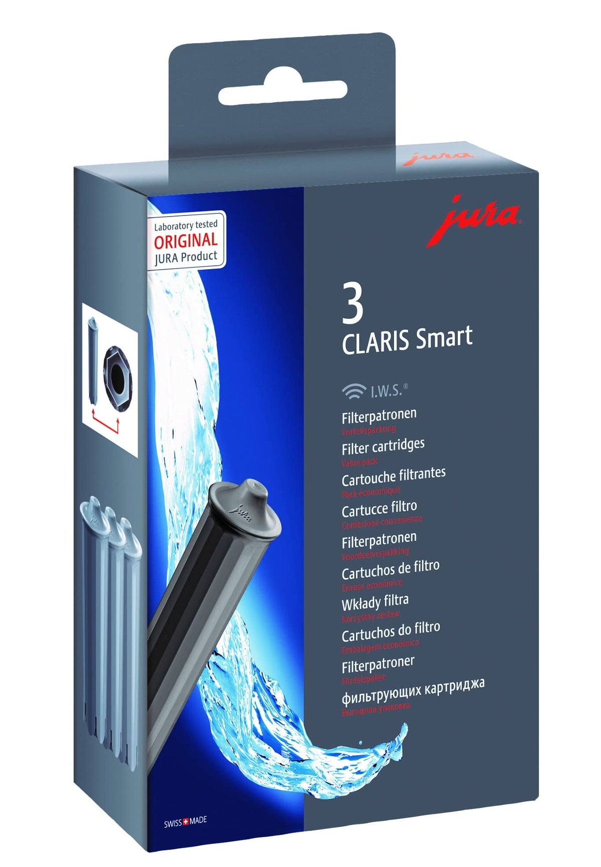 JURA Claris Smart, embalaje del cartucho, agua limpia para mejor sabor.