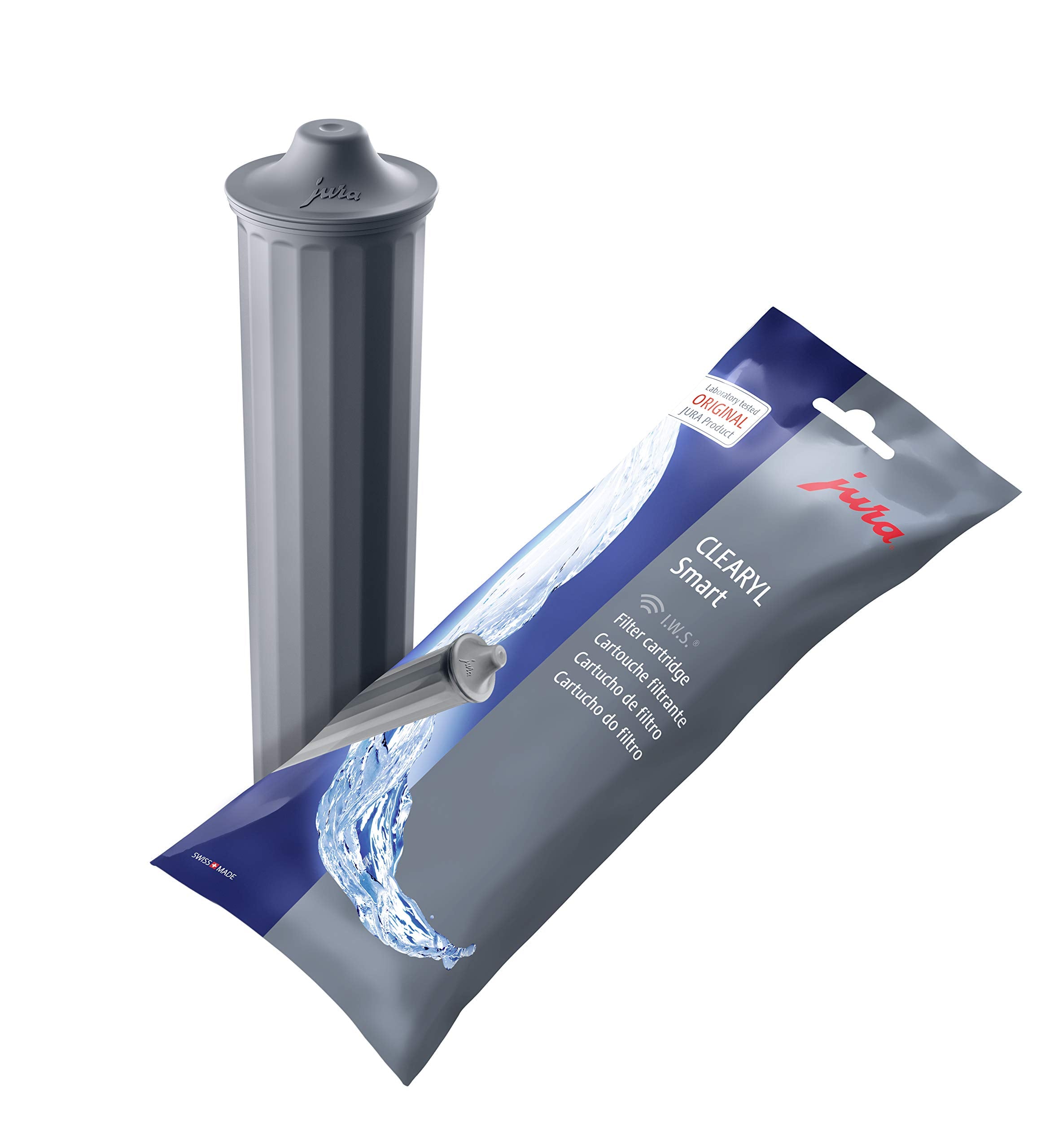 Jura Clearyl Smart, máquina de café gris en primer plano, ideal para control inteligente de filtros.