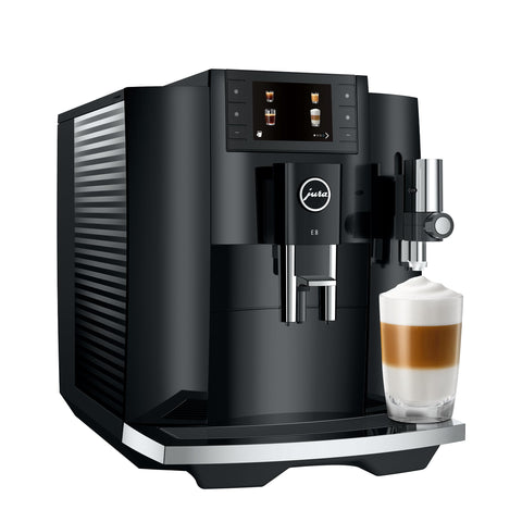 JURA E8 negro piano, interfaz color de 3,5 pulgadas para selección rápida de bebidas.
