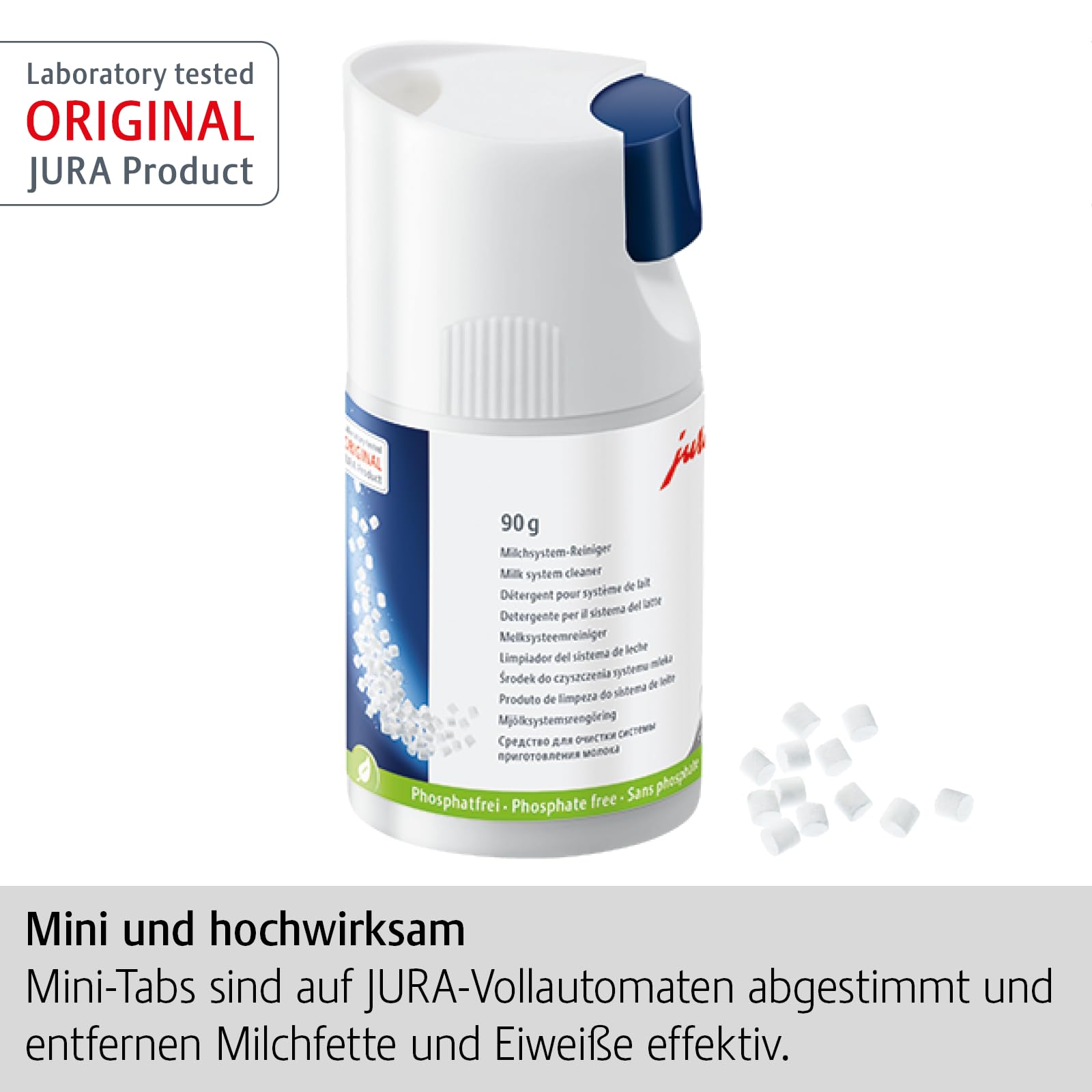 Jura Mini Tabs en uso, dosificación exacta para cada limpieza.