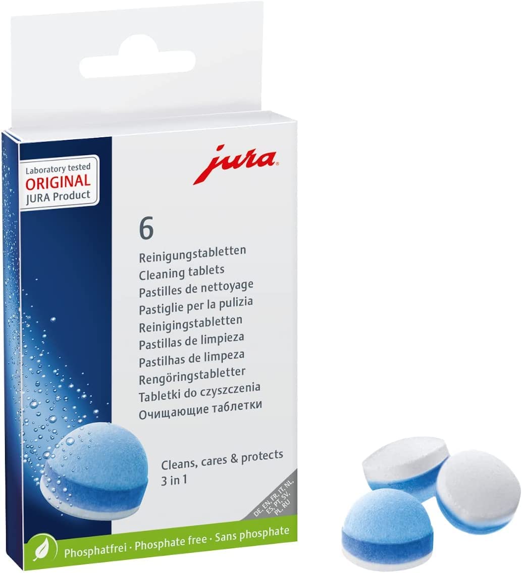 Presentación del pack Jura con filtros y tabletas para uso diario.