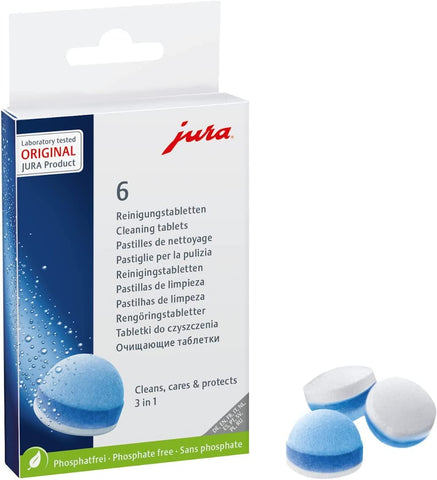 Presentación del pack Jura con filtros y tabletas para uso diario.