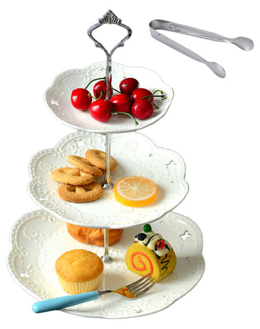 Jusalpha portapasteles tres niveles blanco, ideal para exhibir magdalenas con estilo.