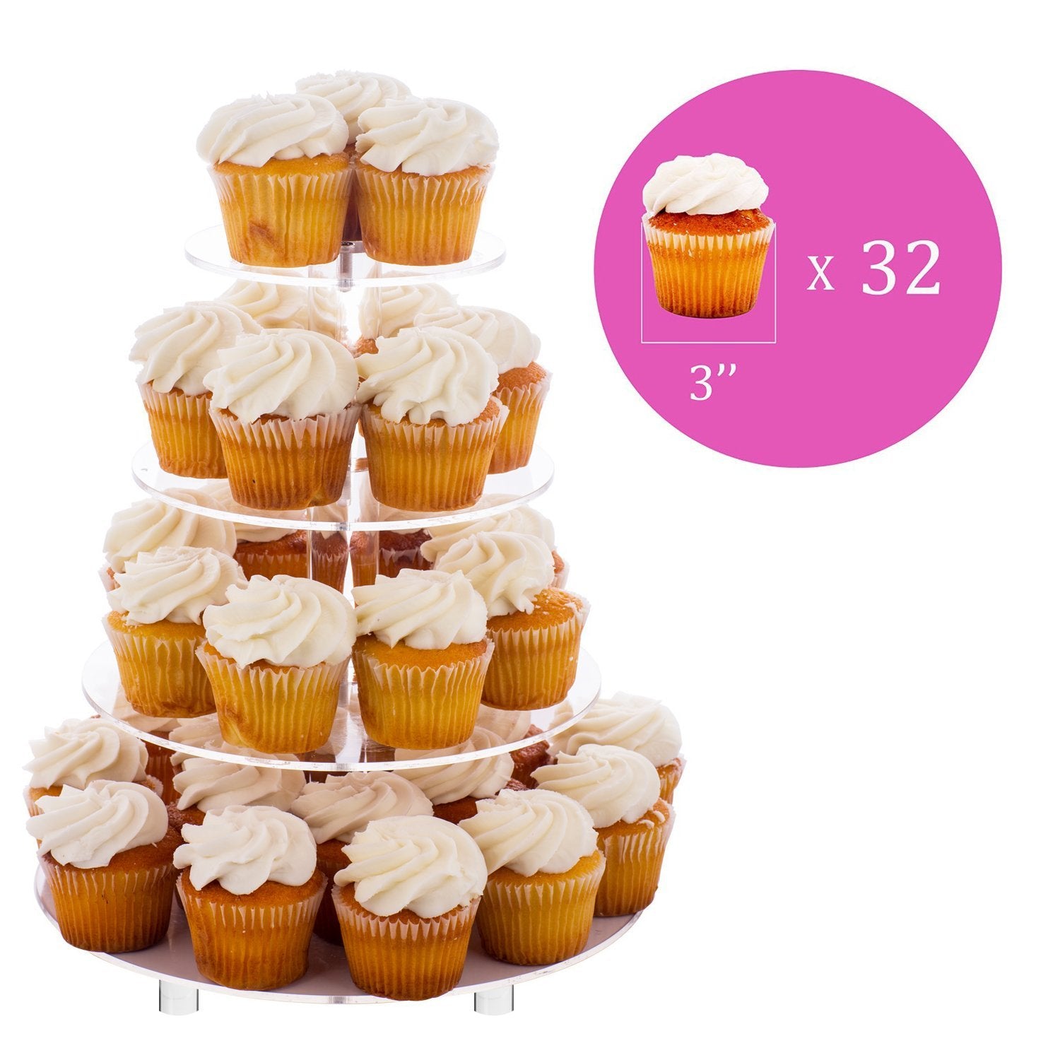 Soporte acrílico Jusalpha muestra cupcakes con brillo y claridad.