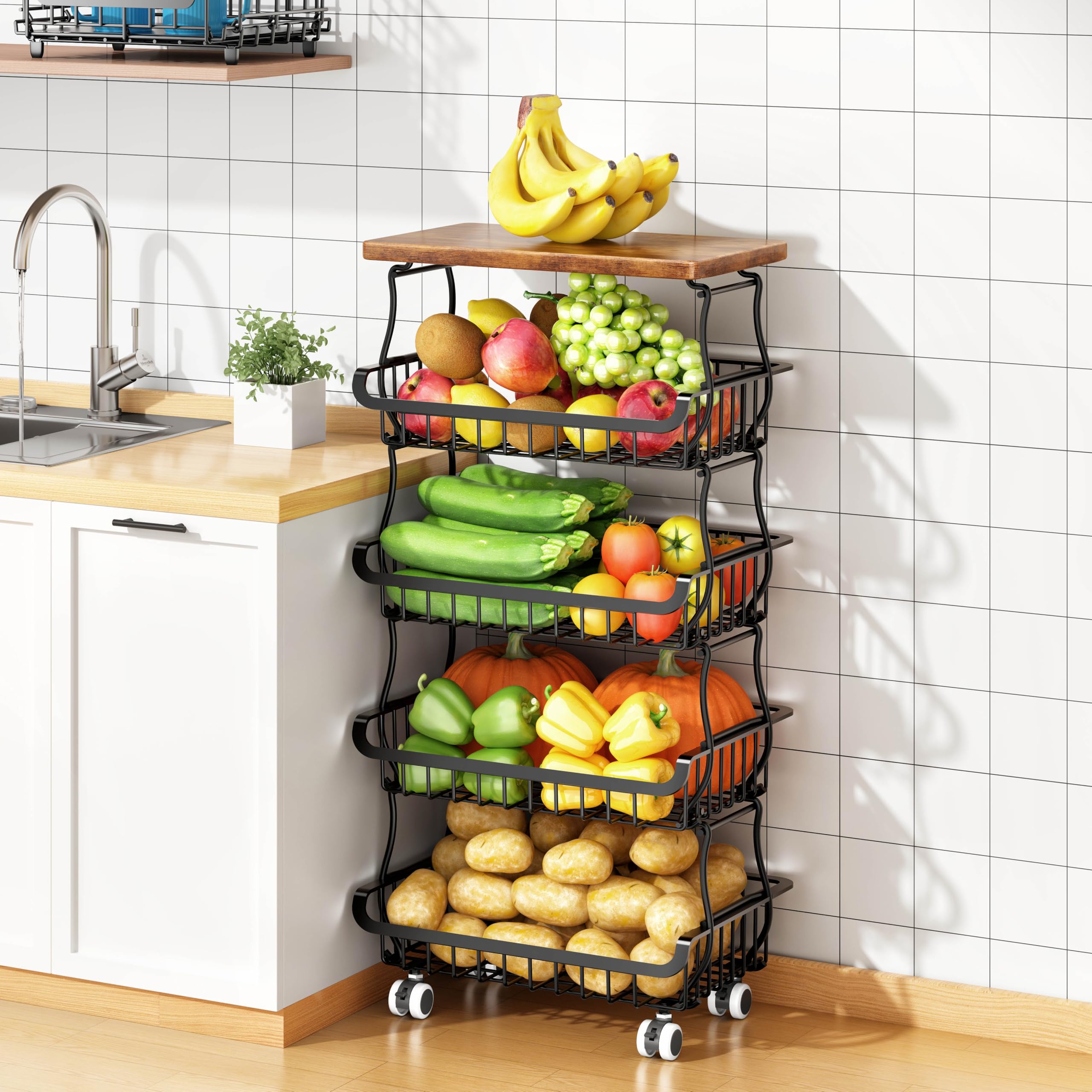Cesta Jusdyrack de 5 niveles para frutas y verduras en la cocina.