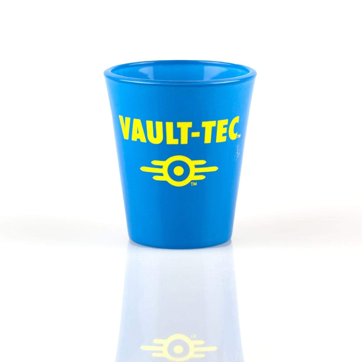 JUST FUNKY Fallout vaso Vault-Tec logo en azul, ideal para exhibición de colección.