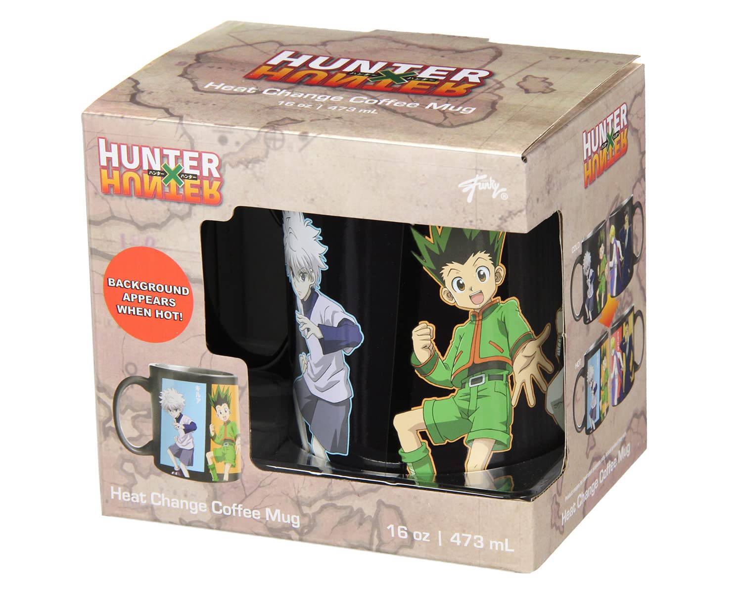 Taza JUST FUNKY Hunter X Hunter lista para regalo a un fan de la serie.