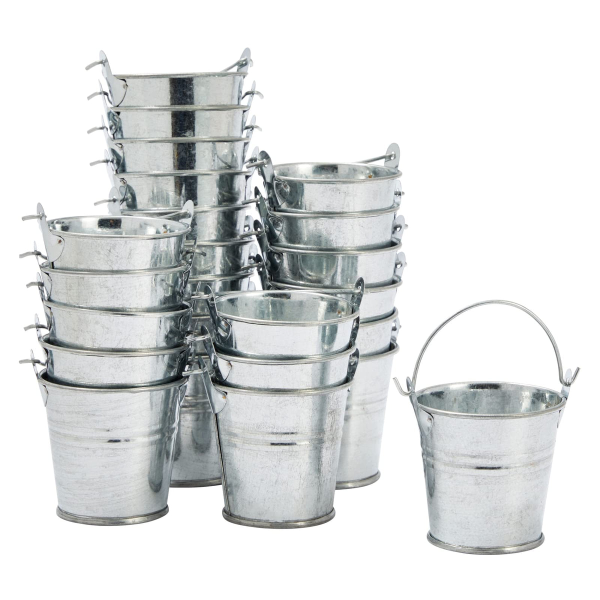 Baldes metálicos mini Juvale en plata para regalos o favores.