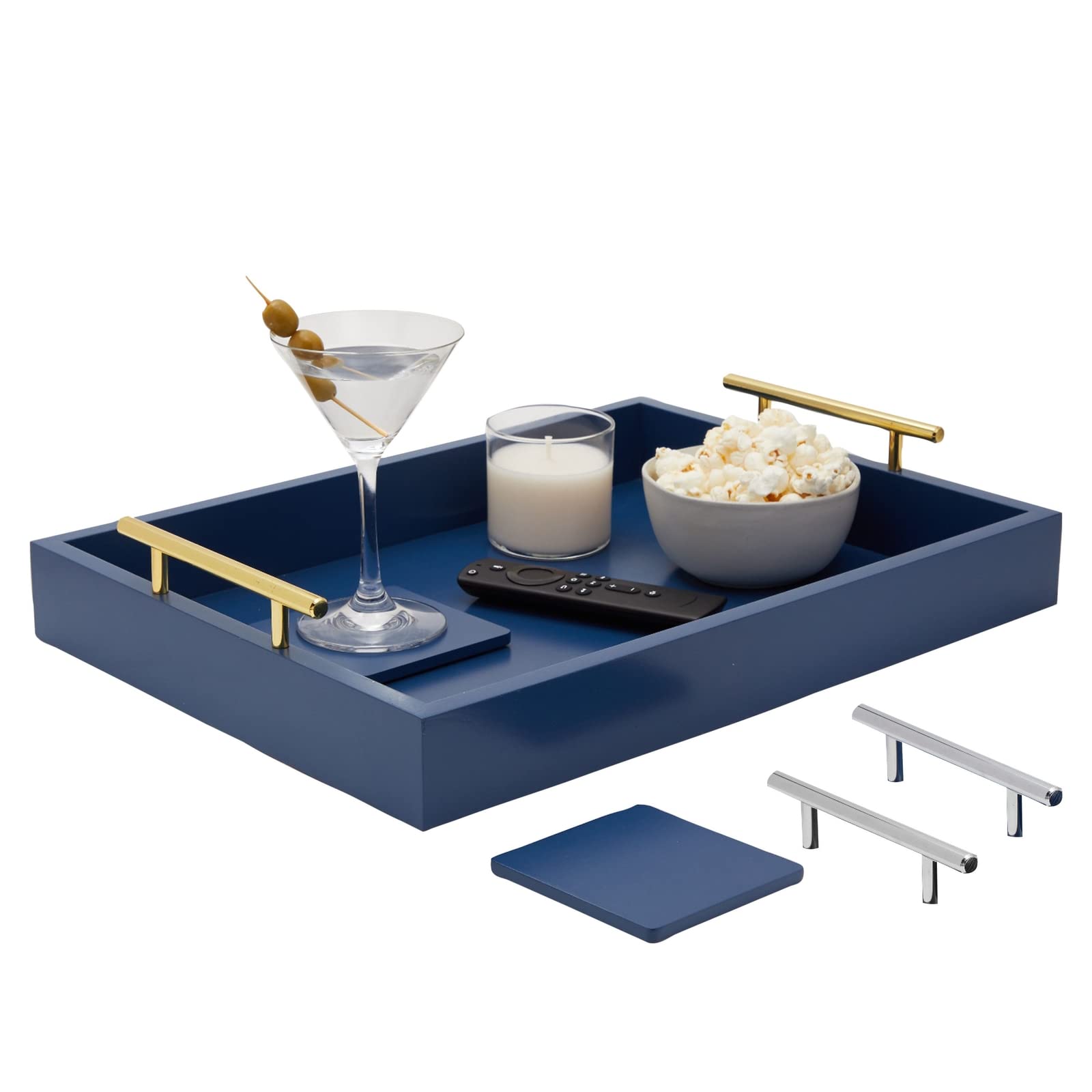 Juvale bandeja azul para centro de sala, ideal como superficie decorativa y funcional.