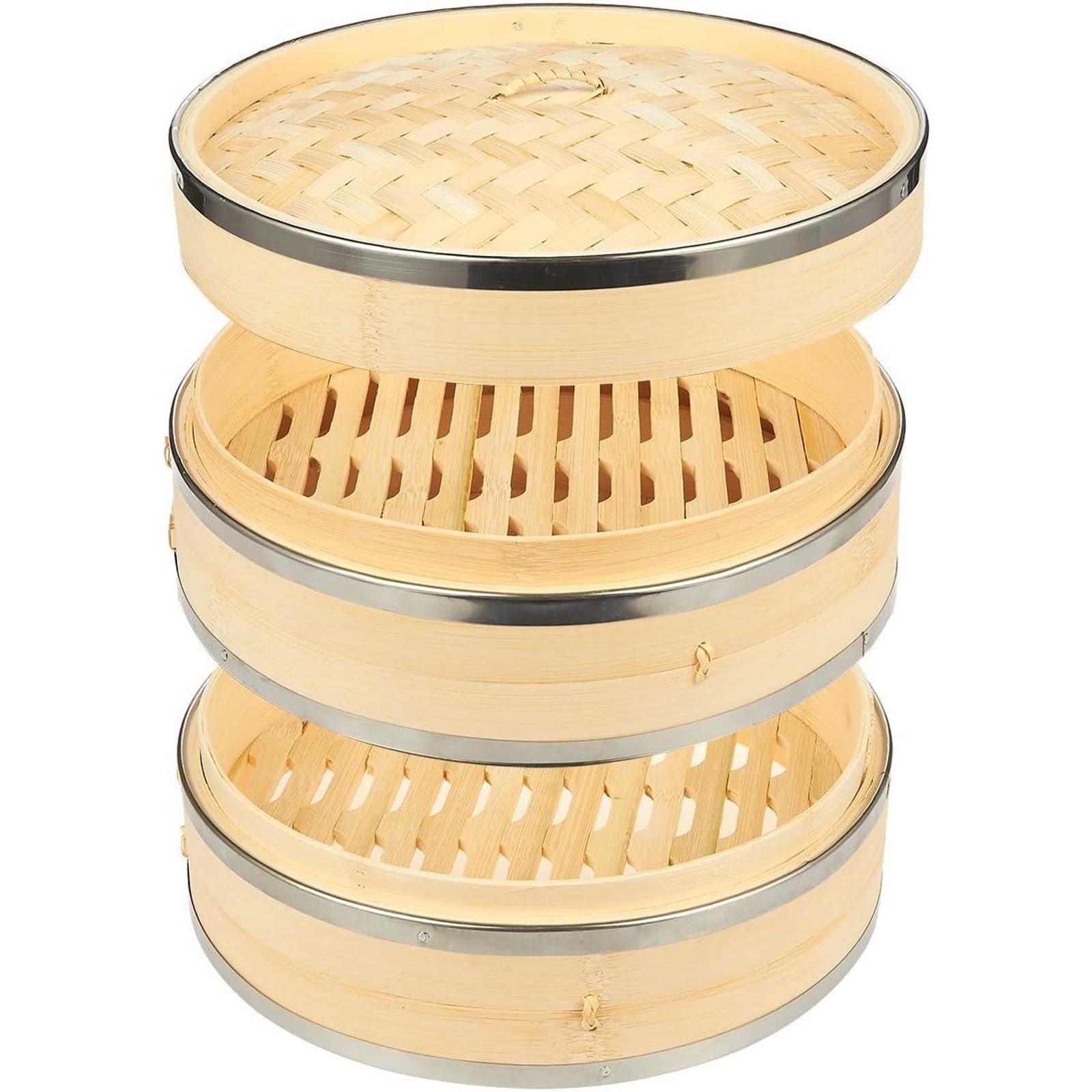 Juvale bandeja vapor dos niveles en bambú para cocinar al vapor