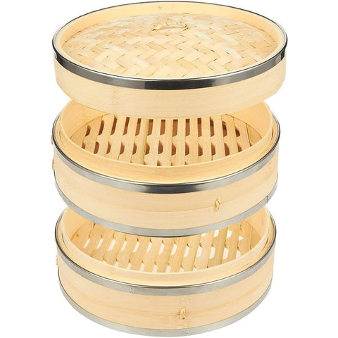 Juvale bandeja vapor dos niveles en bambú para cocinar al vapor