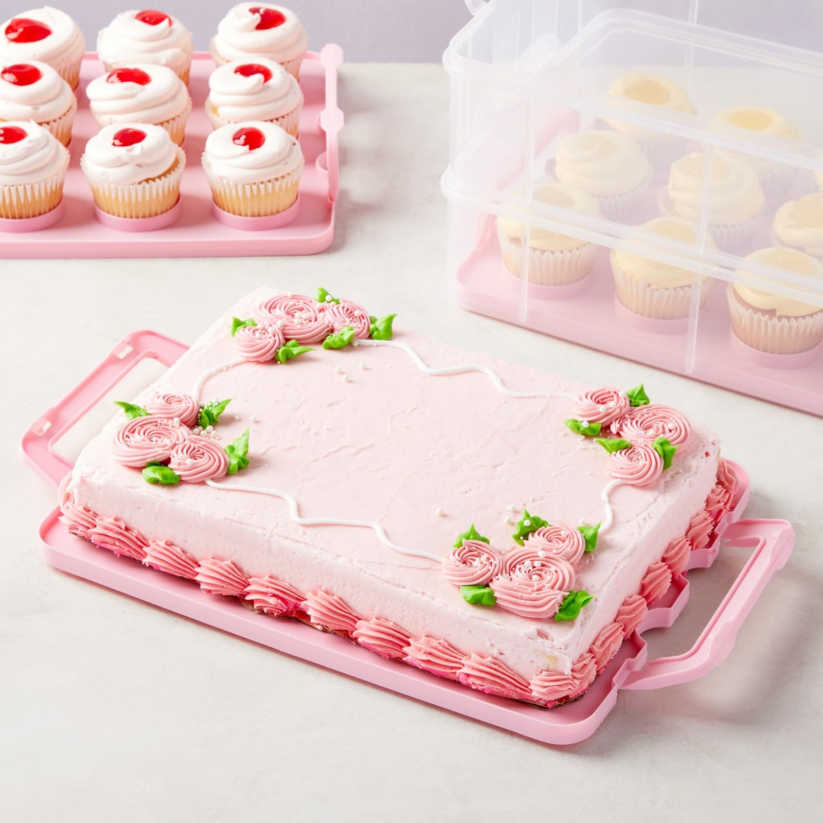 Juvale porta cupcakes rosa con bandejas reversibles para galletas