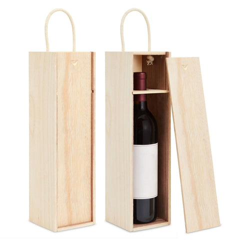 Juvale: caja de vino con tapa deslizable y asa para transporte seguro.