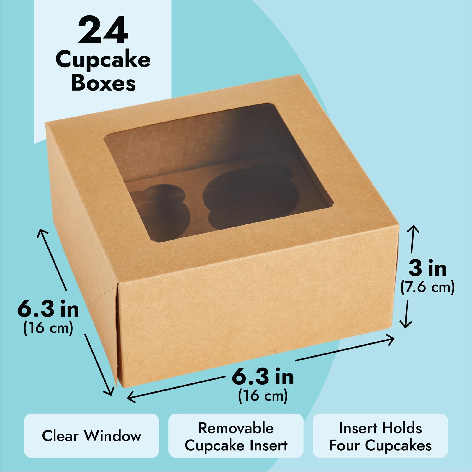 Caja marrón resistente Juvale protege cupcakes durante transporte y eventos.
