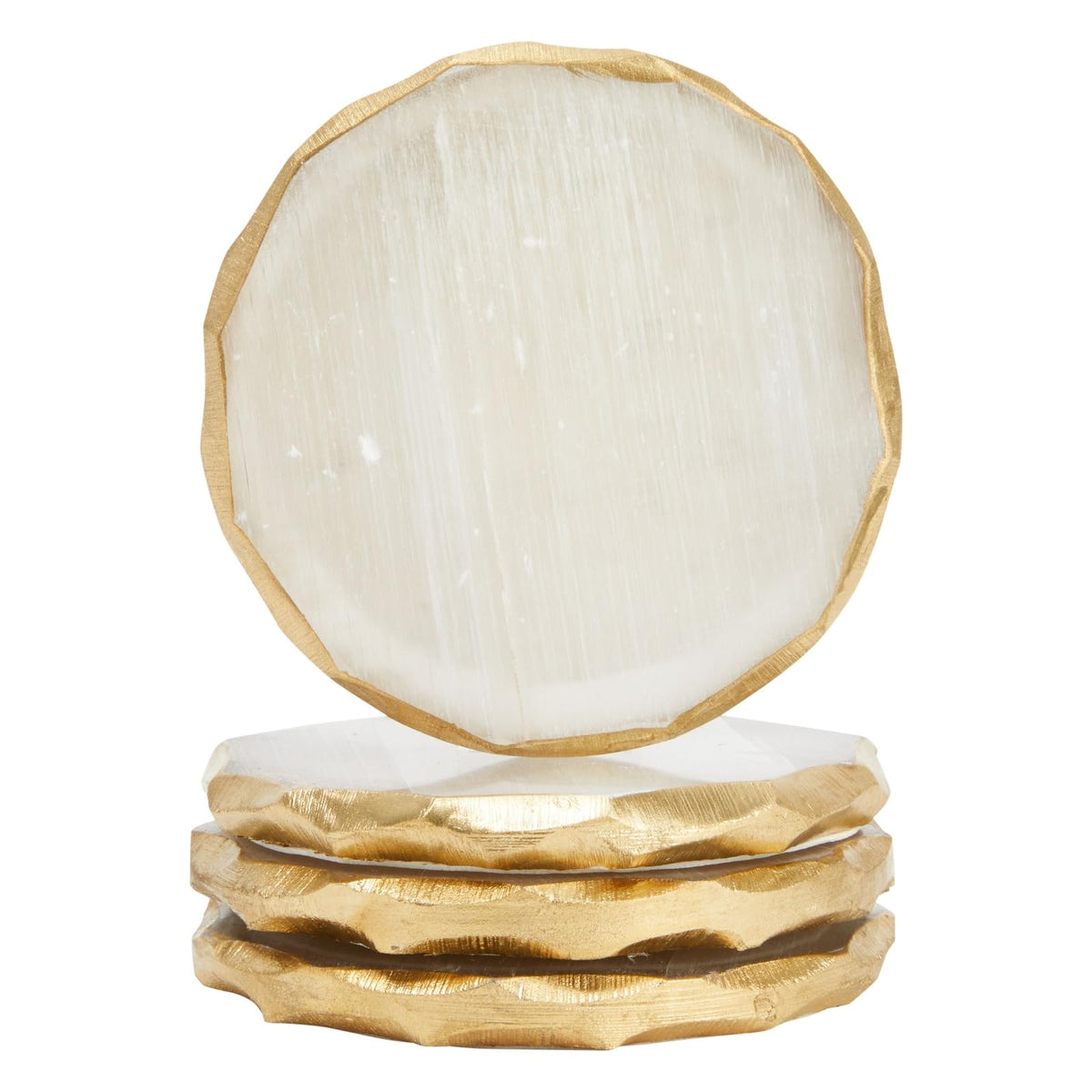 Posavasos Juvale de selenita con geoda y borde dorado protegen superficies con estilo.