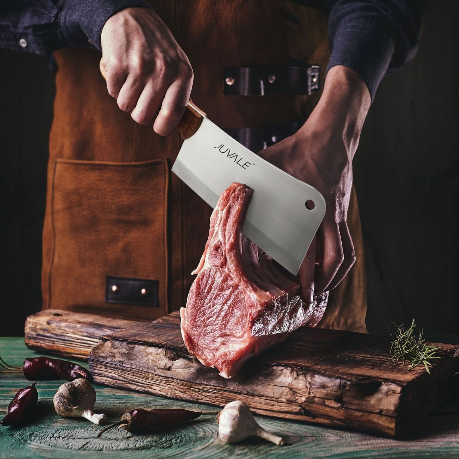 Juvale cuchillo de carnicero con mango de madera para mayor control